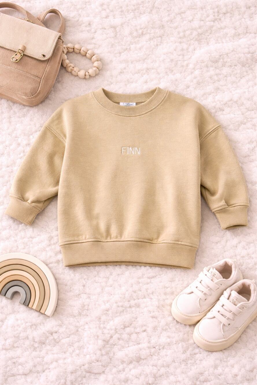 Zara Baby "Finn" Crewneck Sweatshirt Neutral Pullover Olive Khaki Size 9–12 Mo